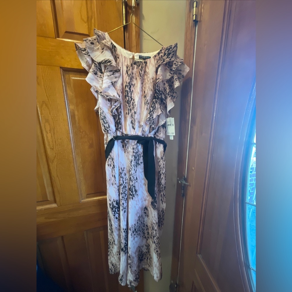 MY MICHELLE Sleeveless with ruffle jumpsuit with black ribbon belt size XL.